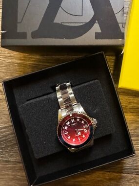 Invicta Silver Bracelet Watch with Red and Blue Gradient Dial